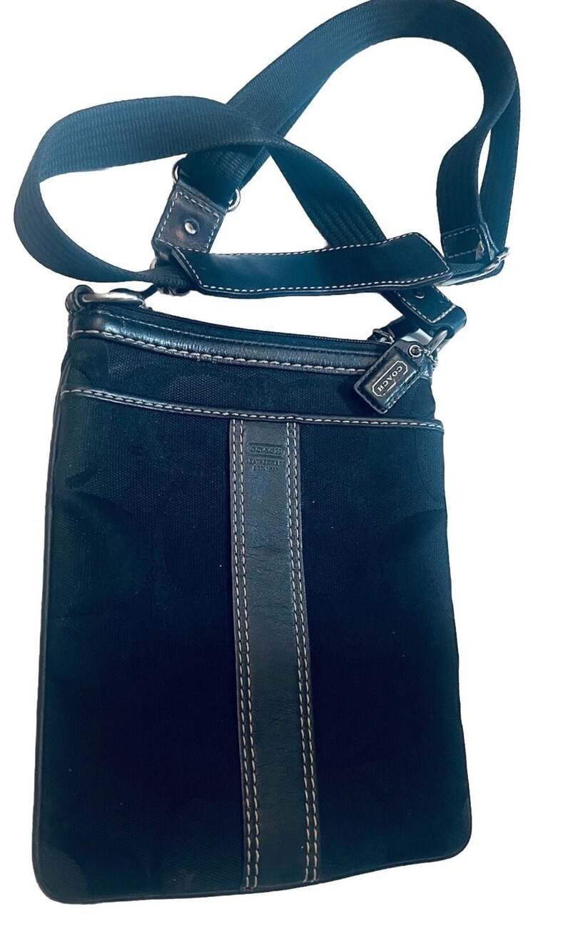 Coach Signature Black Canvas Crossbody Bag - Picture 2 of 4